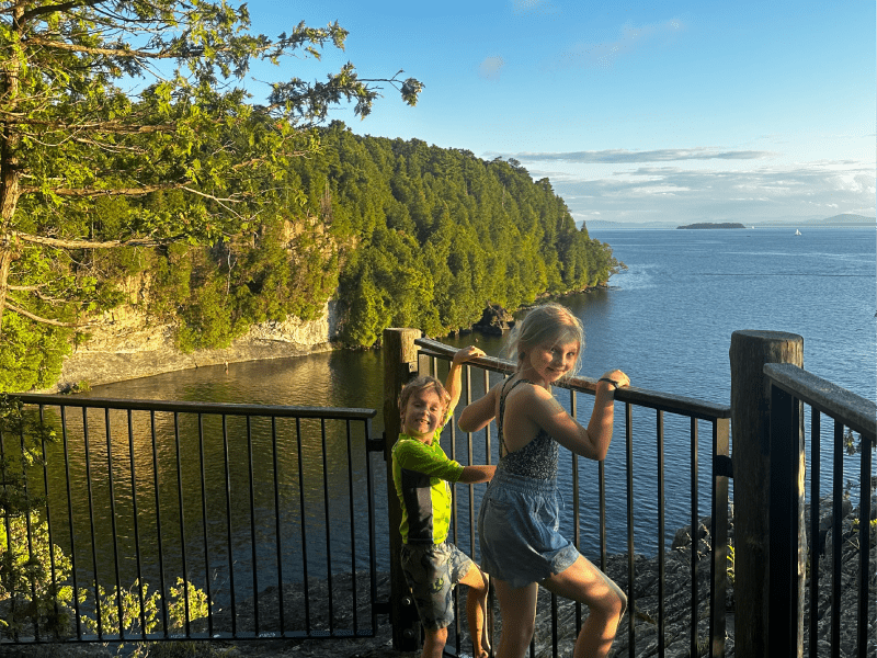 Visitors exploring the overlook at Rock Point