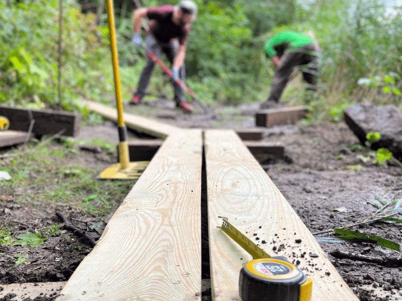 Puncheon repair at River Walk trail